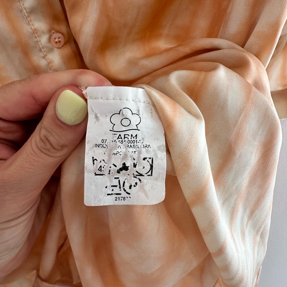FARM RIO, Orange and White tie die, Peplum Blouse with Peter Pan Collar, Size G - Picture 8 of 8